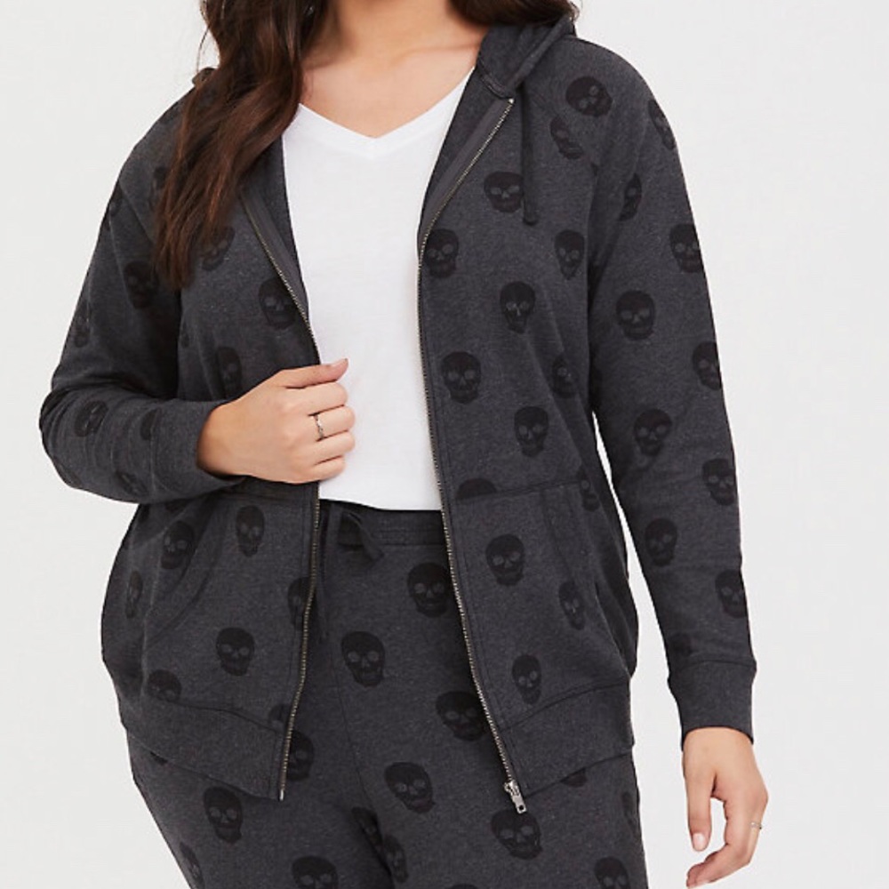 Charcoal Grey Skull Zip Hoodie